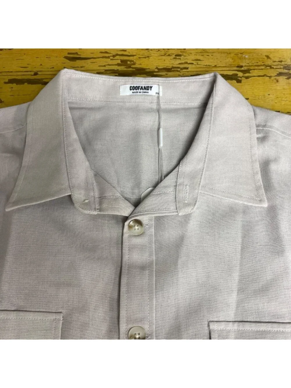 Coofandy Linen Blend Casual Button Down Shirt Cream Tan Sz XXL
